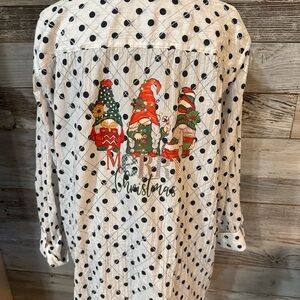 Allison Daley White Polka Dot Button Down Christmas Shirt